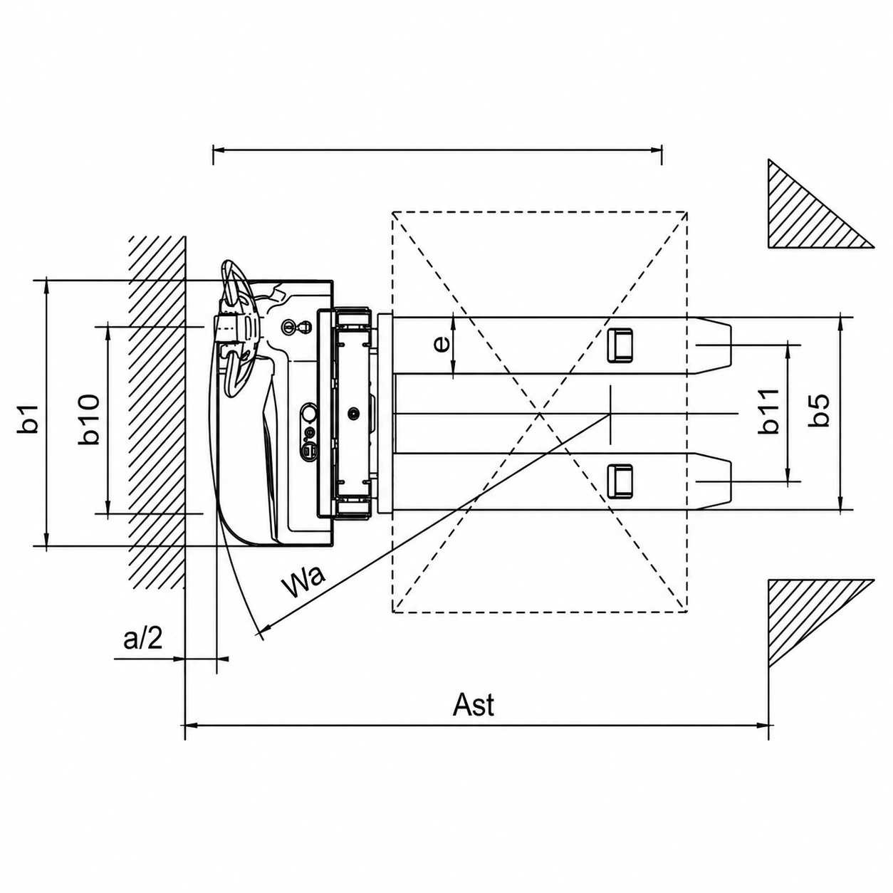 Dimensions techniques du gerbeur électrique EVV10B, EVV12B et EVV15B