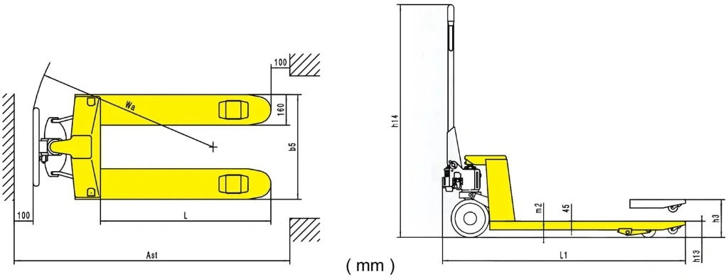 Dimensions du transpalette manuel classique RPV2500CT/RPV3000CT