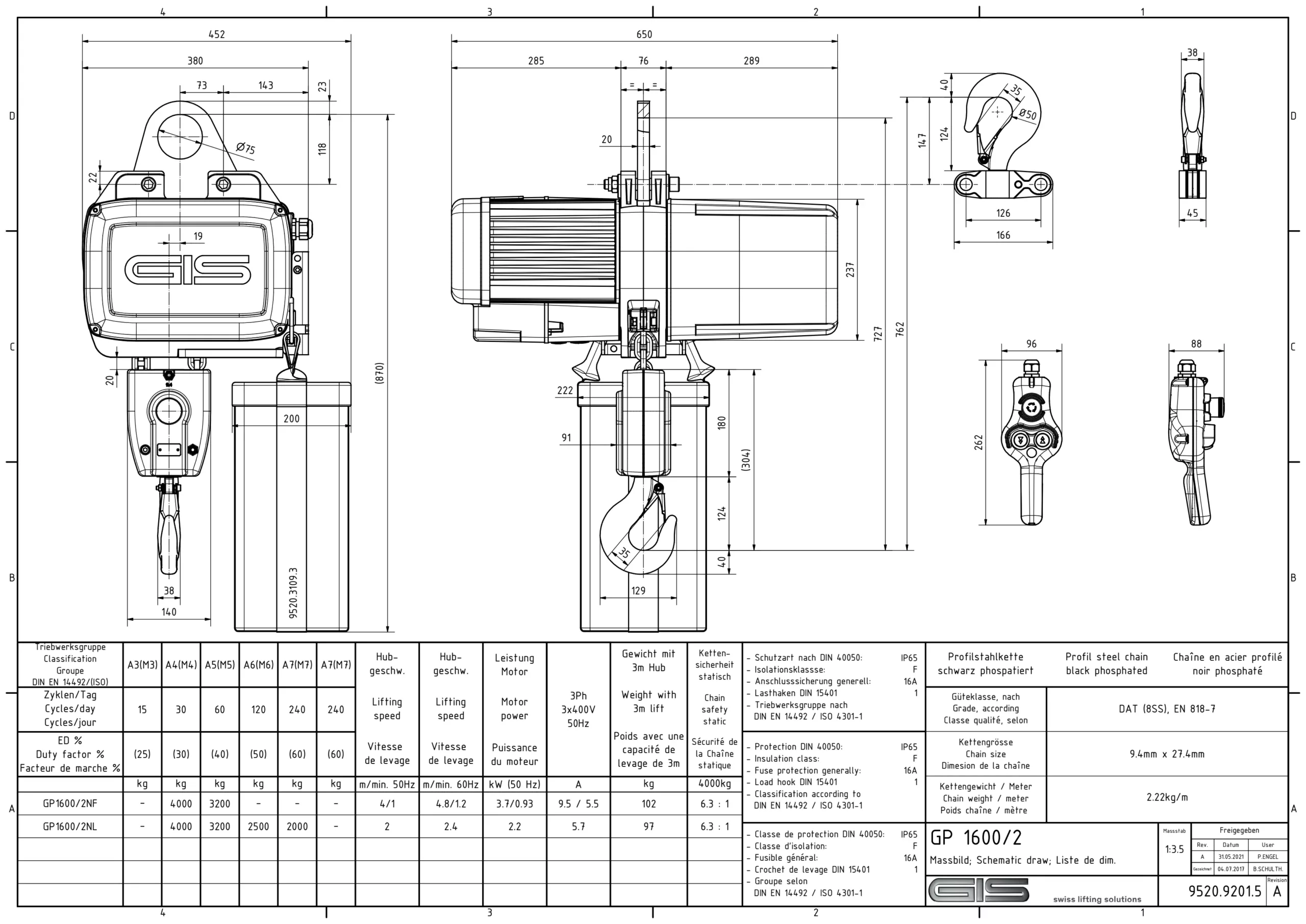 Détail du palan électrique à chaîne GIS GP1600