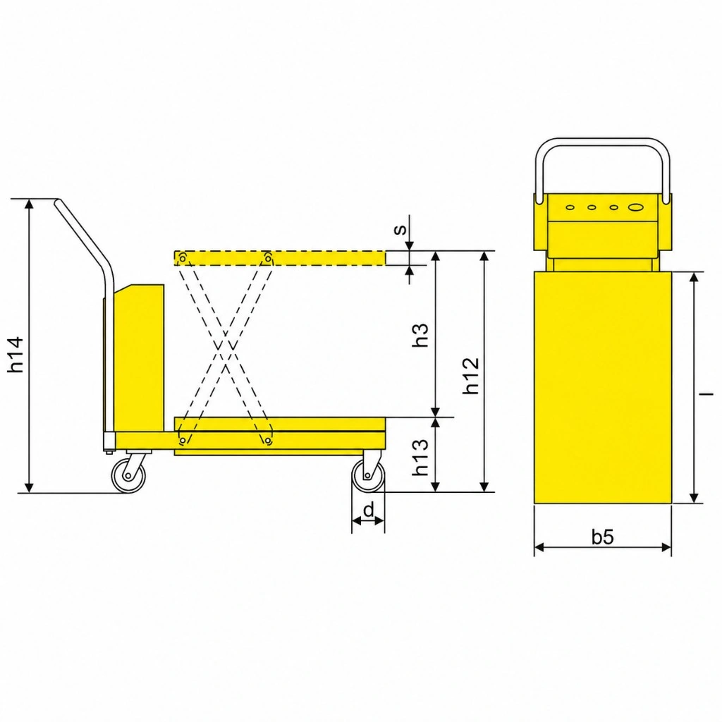 Dimensions de la table élévatrice mobile semi-électrique PMPS300 300 kg